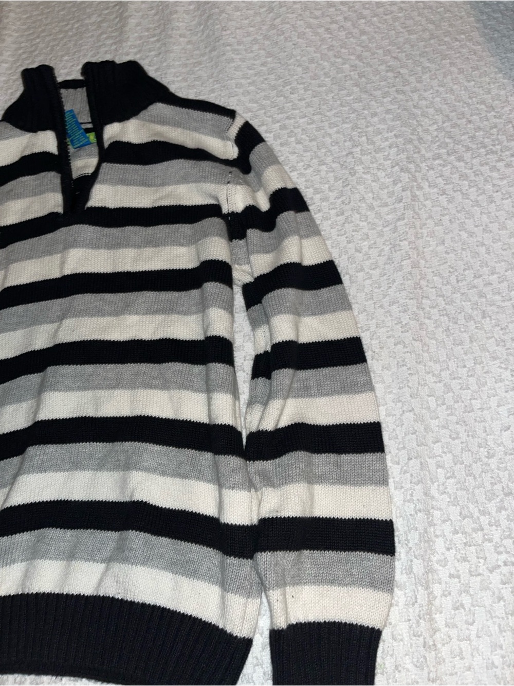 greendog Black, Gray & White Striped Zip-Neck Sweater